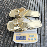 Women's One-line Glossy Square Toe Solid Color Slippers