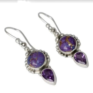 Vintage Thai Silver Charoite Earrings Female Fashion