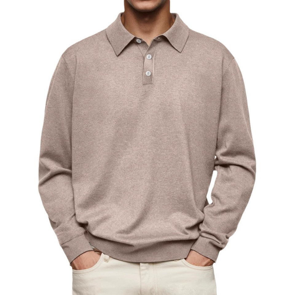 Long Sleeve V-neck Buttons Men's Casual Jacket Polo Shirt