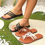 Summer Clip-toe Woven Sandals INS Fashion Beach Flat Slides Slippers Outdoor Roman Shoes For Women